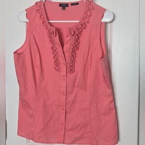 Talbots Coral Sleeveless Blouse with Ruffle Detail Neck Line Size 12P